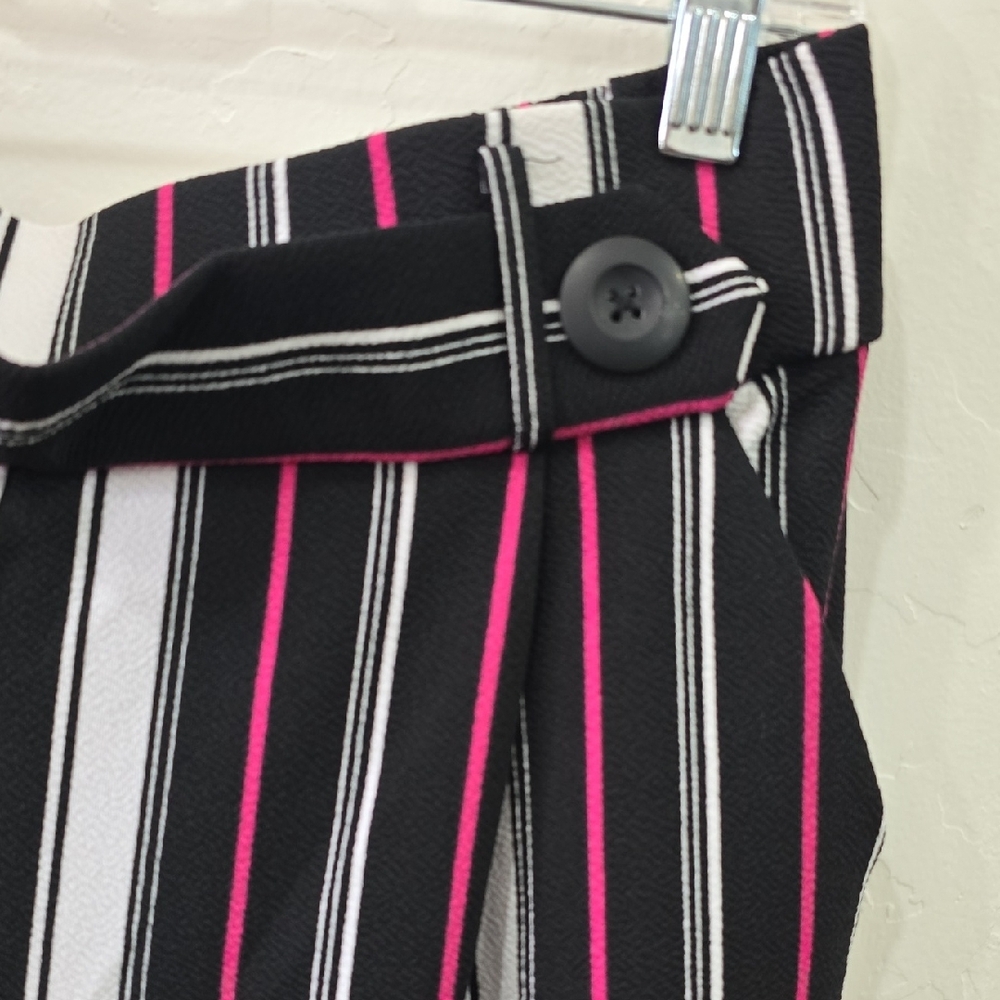 High-Waist Striped Wide-Leg Trousers in Black, White & Pink - Picture 2 of 8